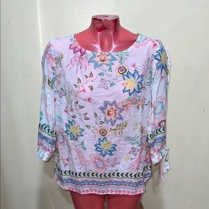Floral Print Lightweight Women's Blouse - Pink size 12